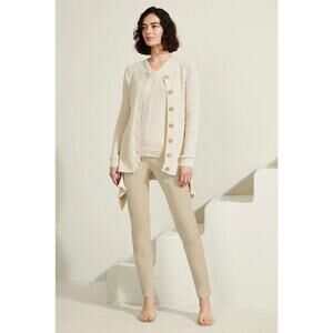 E3 by Etcetera Cardigan Cable Knit High-Low Swallow-Tail Hem Beige Size L NEW